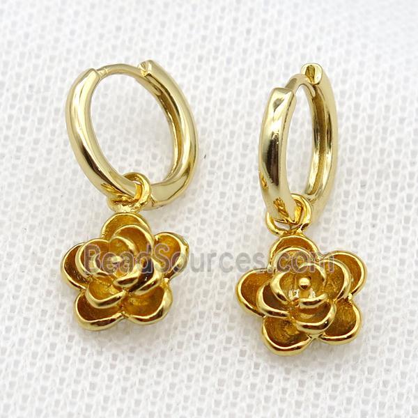 copper Flower Hoop Earrings, gold plated