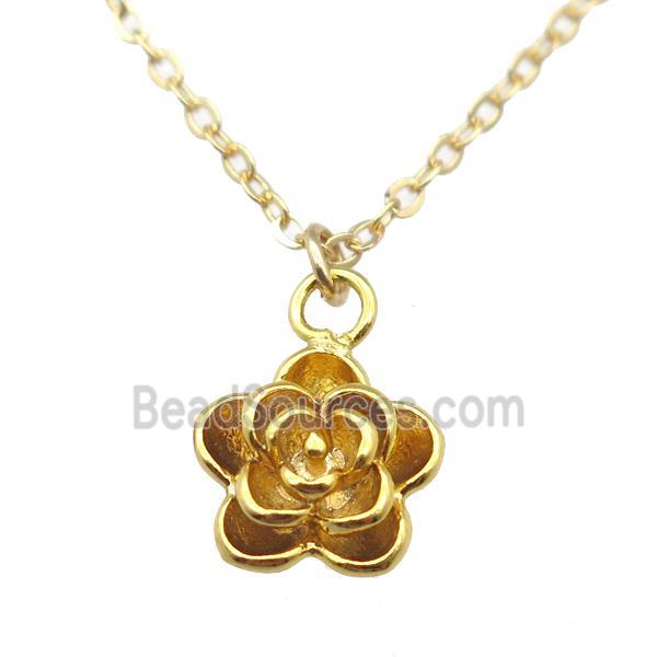 copper Flower Necklace, gold plated