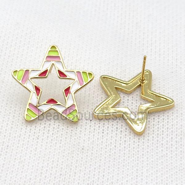 copper Star Stud Earring with Enameled, gold plated