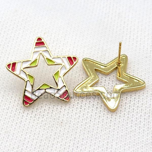 copper Star Stud Earring with Enameled, gold plated