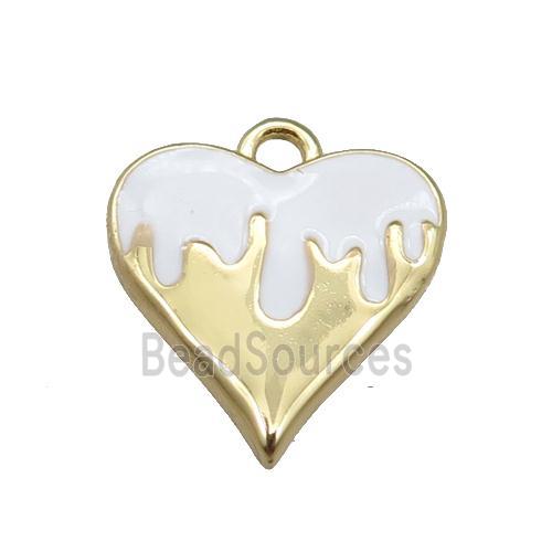 Copper Heart Pendant with White Enameled, Gold Plated