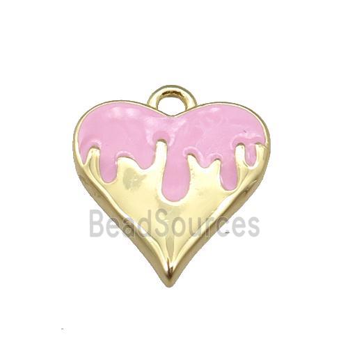 Copper Heart Pendant with Pink Enameled, Gold Plated