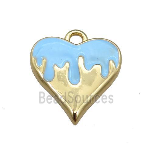 Copper Heart Pendant with Blue Enameled, Gold Plated