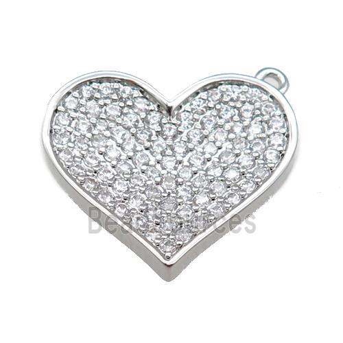 Copper Heart Pendant Pave Zircon, Platinum Plated