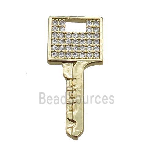 Copper Key Pendant Pave Zircon, Gold Plated