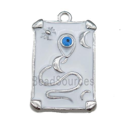 Copper Tarot Card Pendant with white Enamel, Platinum Plated