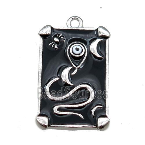 Copper Tarot Card Pendant with black Enamel, Platinum Plated