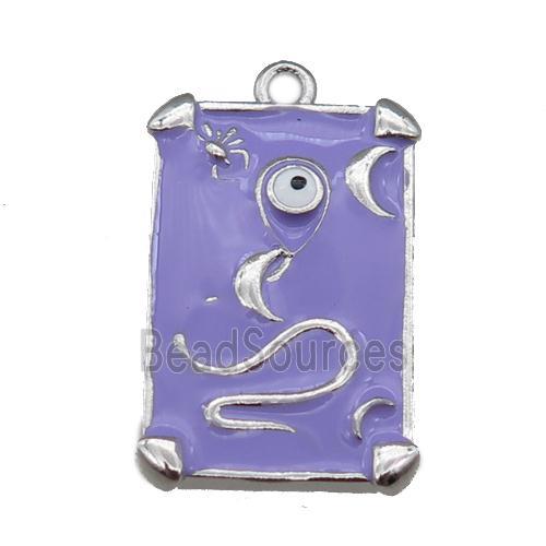 Copper Tarot Card Pendant with lavender Enamel, Platinum Plated