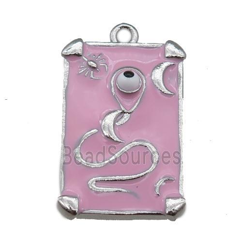 Copper Tarot Card Pendant with pink Enamel, Platinum Plated