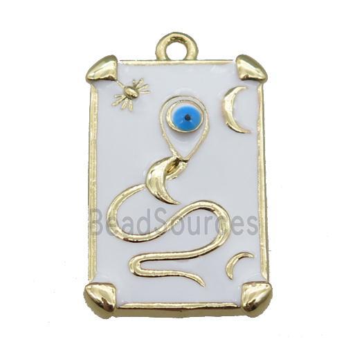 Copper Tarot Card Pendant with white Enamel, Gold Plated