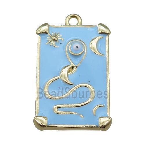 Copper Tarot Card Pendant with blue Enamel, Gold Plated