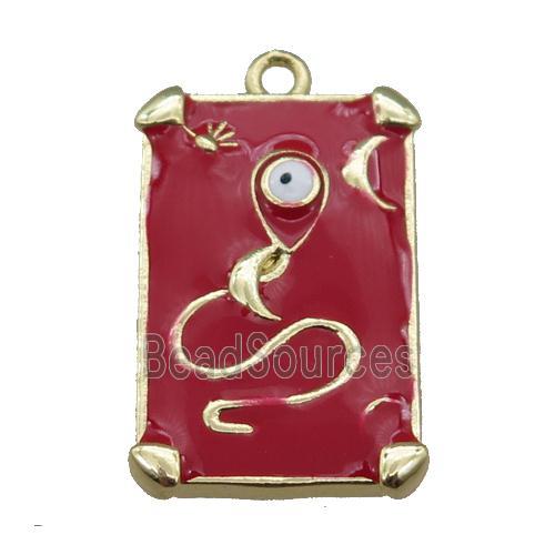 Copper Tarot Card Pendant with red Enamel, Gold Plated