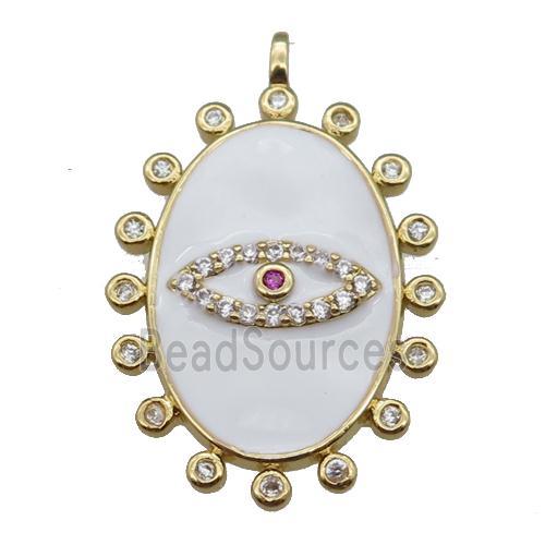 copper oval Eye pendant pave zircon with white enamel, gold plated