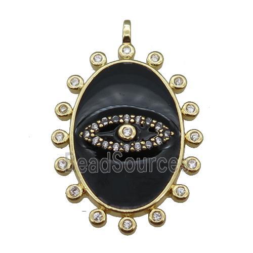 copper oval Eye pendant pave zircon with black enamel, gold plated