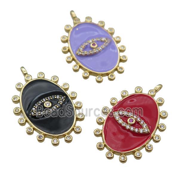 copper oval Eye pendant pave zircon with enamel, mix, gold plated