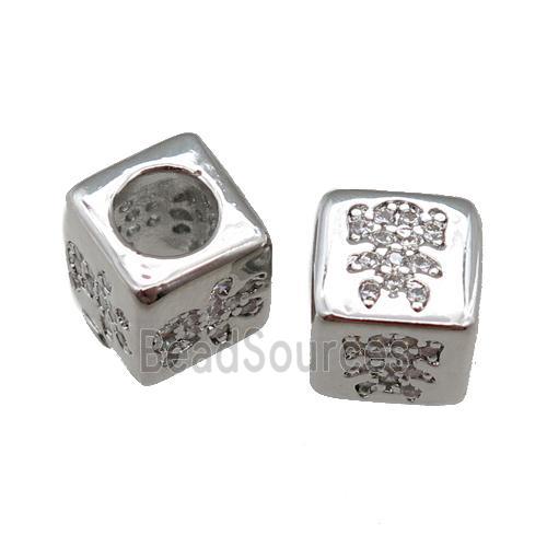 European Style copper cube beads pave zircon, kid, platinum plated