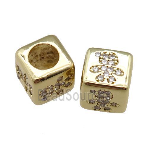 European Style copper cube beads pave zircon, kid, gold plated