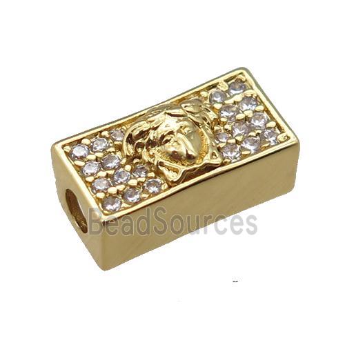 copper cuboid beads pave zircon, gold plated