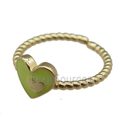 copper Ring with yellow enamel heart, gold plated