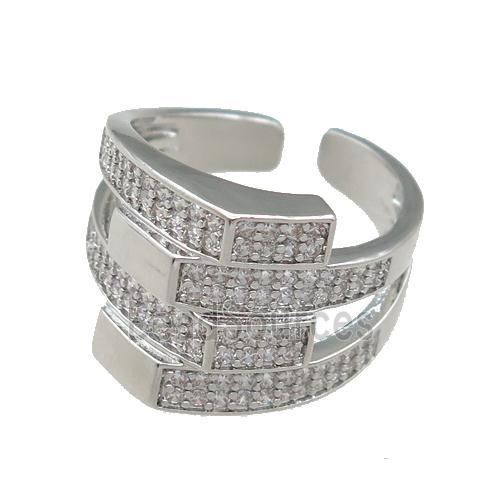 adjustable copper Rings pave zircon, platinum plated