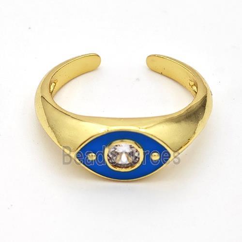 Copper Eye Ring Pave Zirconia Blue Enamel Gold Plated