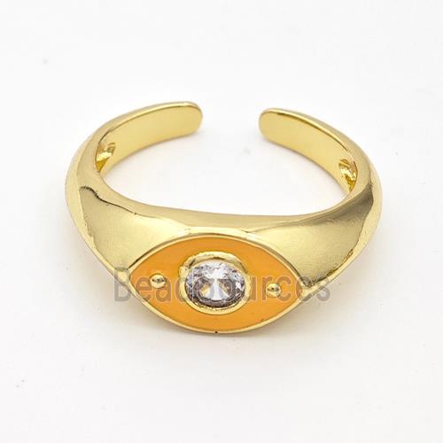 Copper Eye Ring Pave Zirconia Orange Enamel Gold Plated