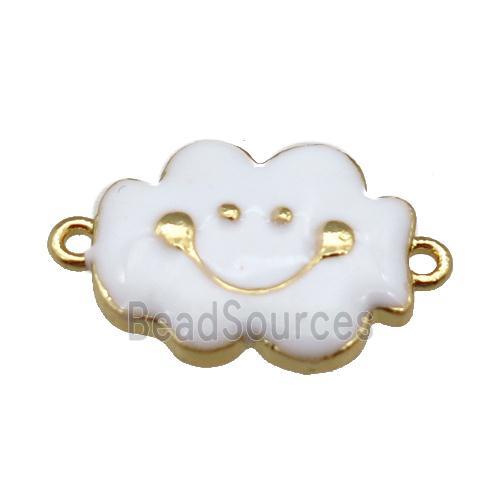 copper cloudface connector, white enamel, gold plated