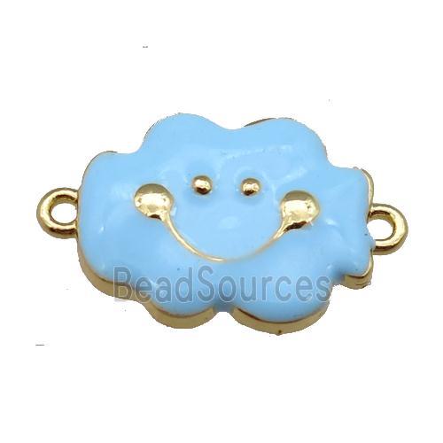 copper cloudface connector, blue enamel, gold plated