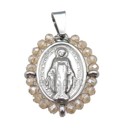 stainless steel Jesus pendant with crystal glass