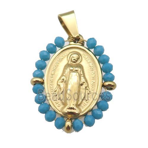 stainless steel Jesus pendant with crystal glass wrapped, gold plated