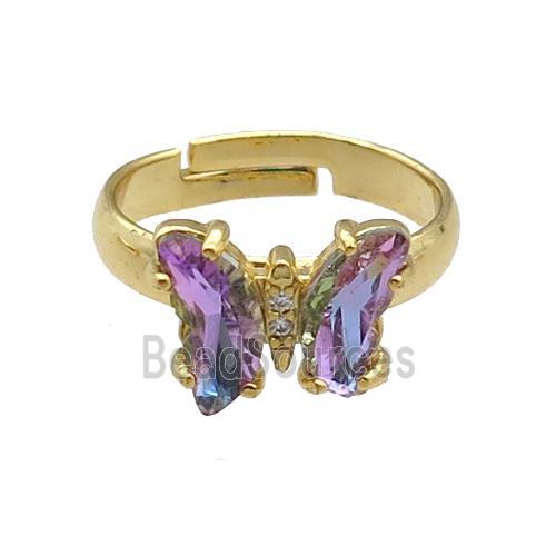 purple Crystal Glass Butterfly Rings, gold plated