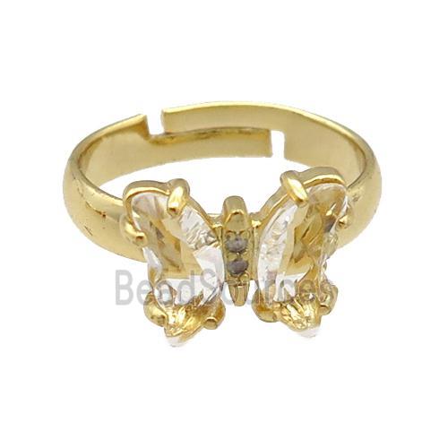 clear Crystal Glass Butterfly Rings, gold plated