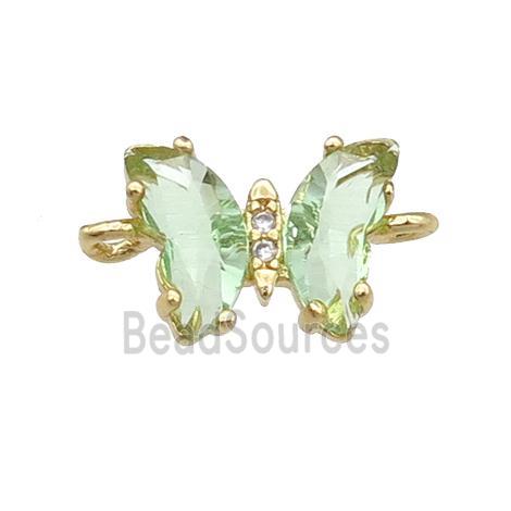 lt.green Crystal Glass Butterfly Connector, gold plated