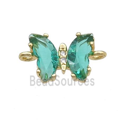 green Crystal Glass Butterfly Connector, gold plated