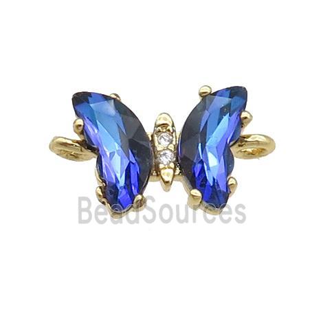 blue Crystal Glass Butterfly Connector, gold plated