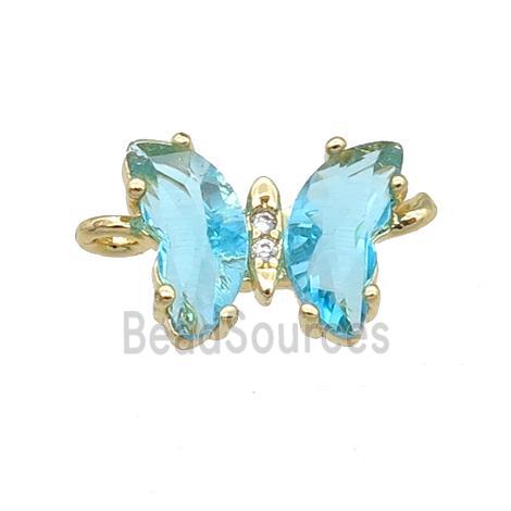 aqua Crystal Glass Butterfly Connector, gold plated