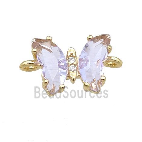 lavender Crystal Glass Butterfly Connector, gold plated