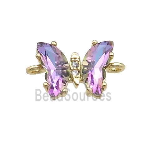 purple Crystal Glass Butterfly Connector, gold plated