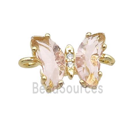 lt.pink Crystal Glass Butterfly Connector, gold plated