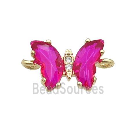 hotpink Crystal Glass Butterfly Connector, gold plated