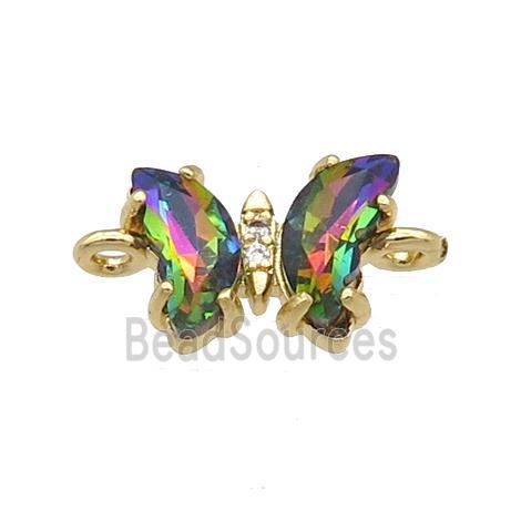 multicolor Crystal Glass Butterfly Connector, gold plated