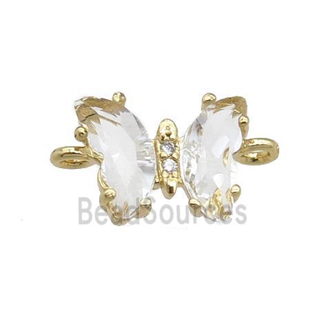 clear Crystal Glass Butterfly Connector, gold plated