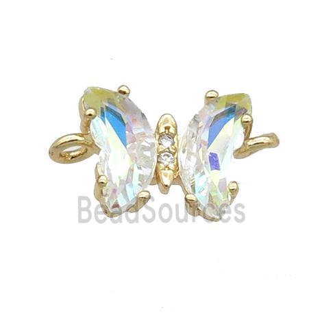 clear AB-color Crystal Glass Butterfly Connector, gold plated