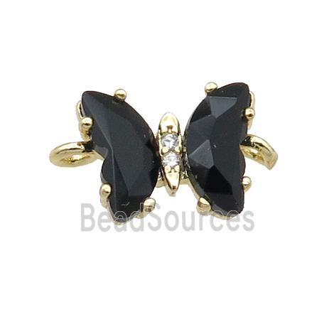 black Crystal Glass Butterfly Connector, gold plated