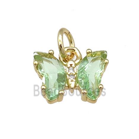 lt.green Crystal Glass Butterfly Pendant, gold plated