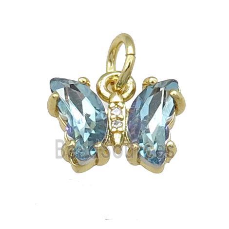 lt.blue Crystal Glass Butterfly Pendant, gold plated