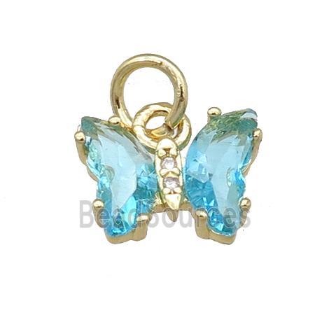 aqua Crystal Glass Butterfly Pendant, gold plated