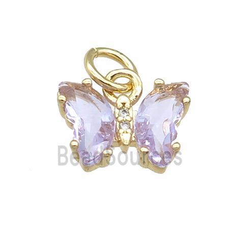 lavender Crystal Glass Butterfly Pendant, gold plated