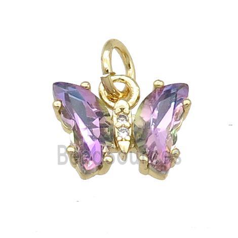 purple Crystal Glass Butterfly Pendant, gold plated