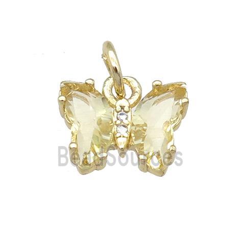 lt.yellow Crystal Glass Butterfly Pendant, gold plated